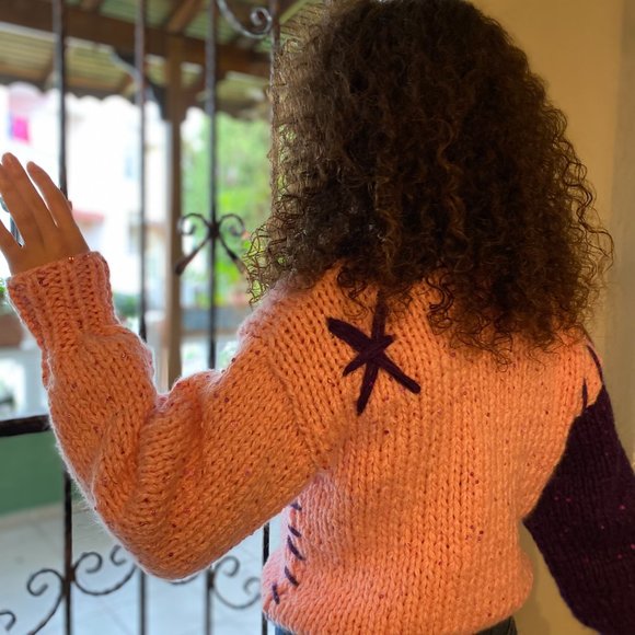 Pink, Purple Sweater for Woman with Buttons for Her Birthday Gift for Girlfriend - Picture 4 of 6